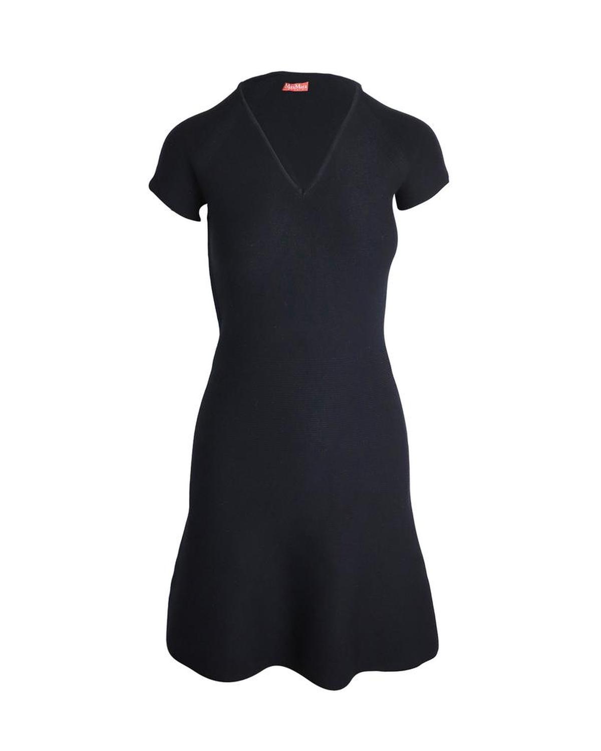 Max Mara Studio Short-Sleeved V-Neck Dress in Black Viscose