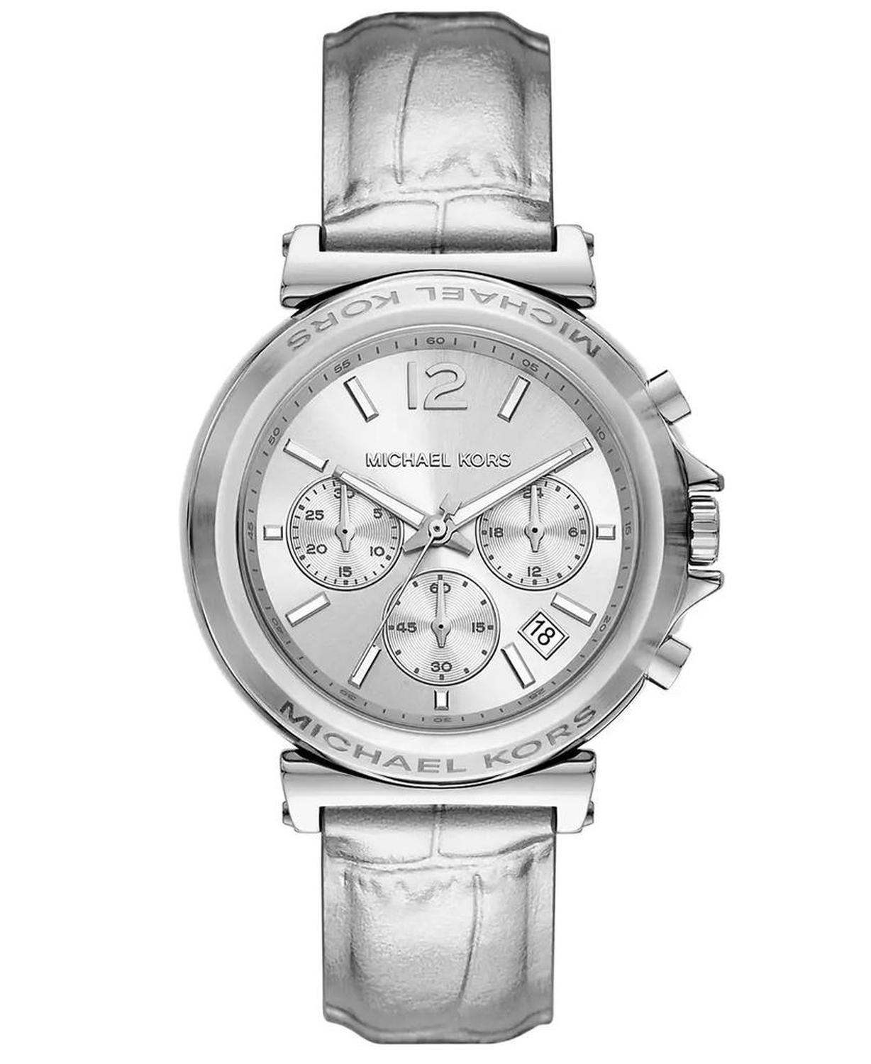 Women's Maren Chronograph Silver Metallic Leather Watch 40mm