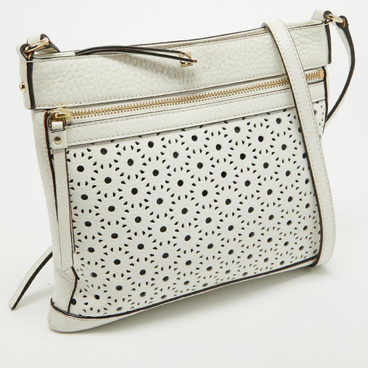 Kate Spade White Leather Lasercut Messenger Bag