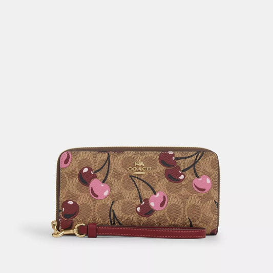 Long Zip Around Wallet In Signature Canvas With Cherry Print