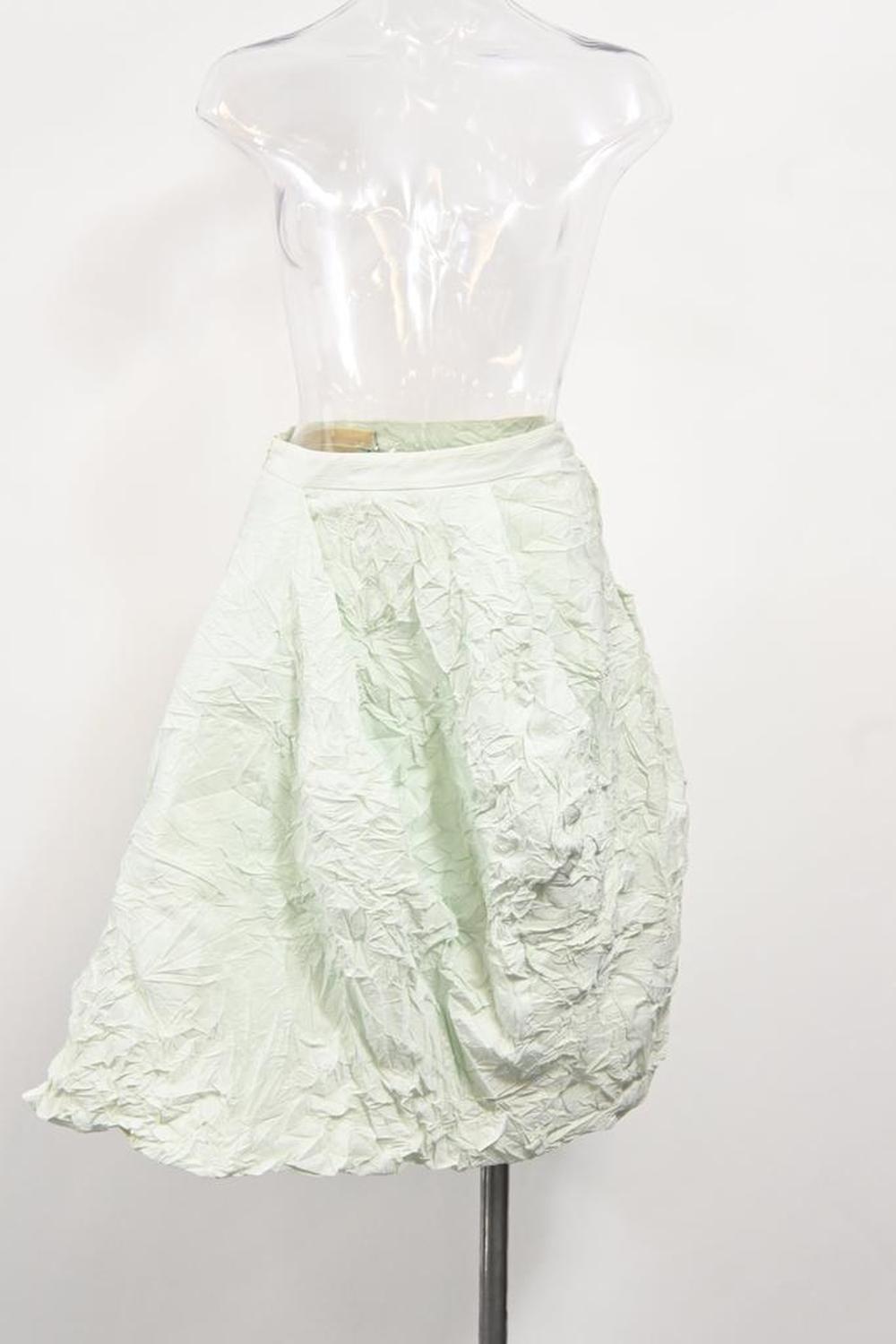 Crinkled Knee-Length Skirt in Mint Polyester