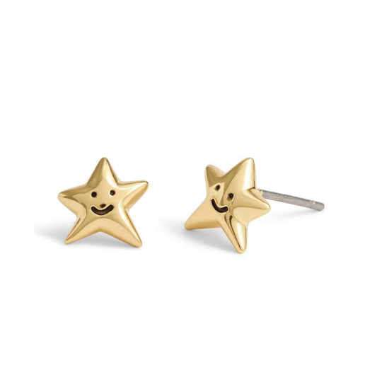 Gold Smiley Star Stud Earrings