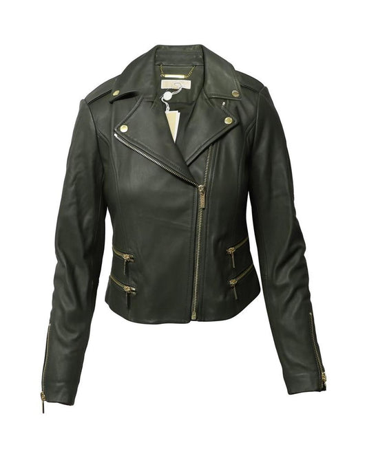 Michael Kors Biker Jacket in Army Green Leather