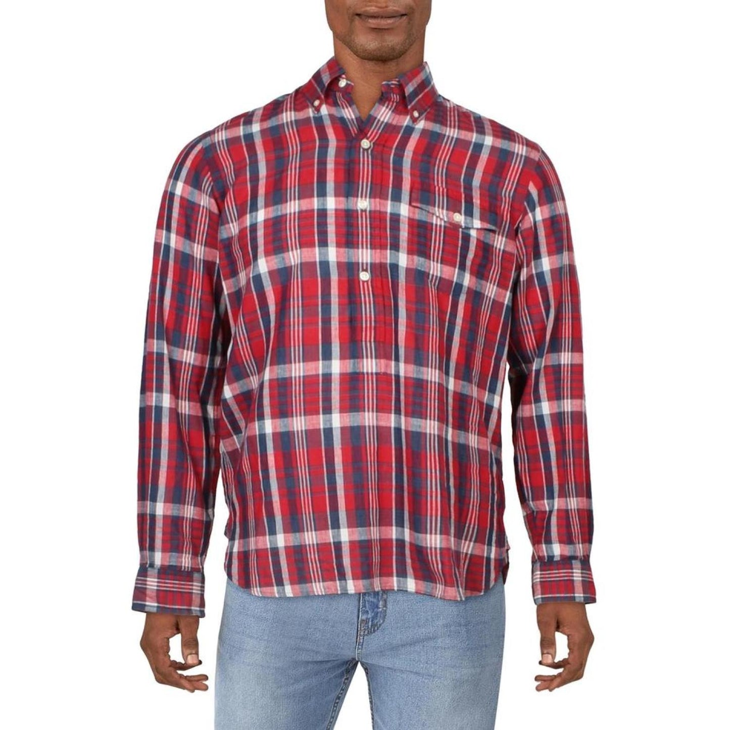 Mens Cotton Plaid Button-Down Shirt