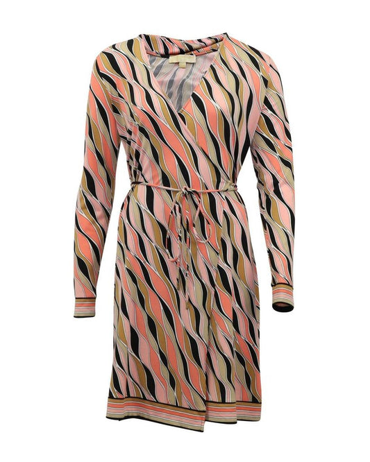 Michael Kors Retro Print Wrap Dress in Multicolor Polyester