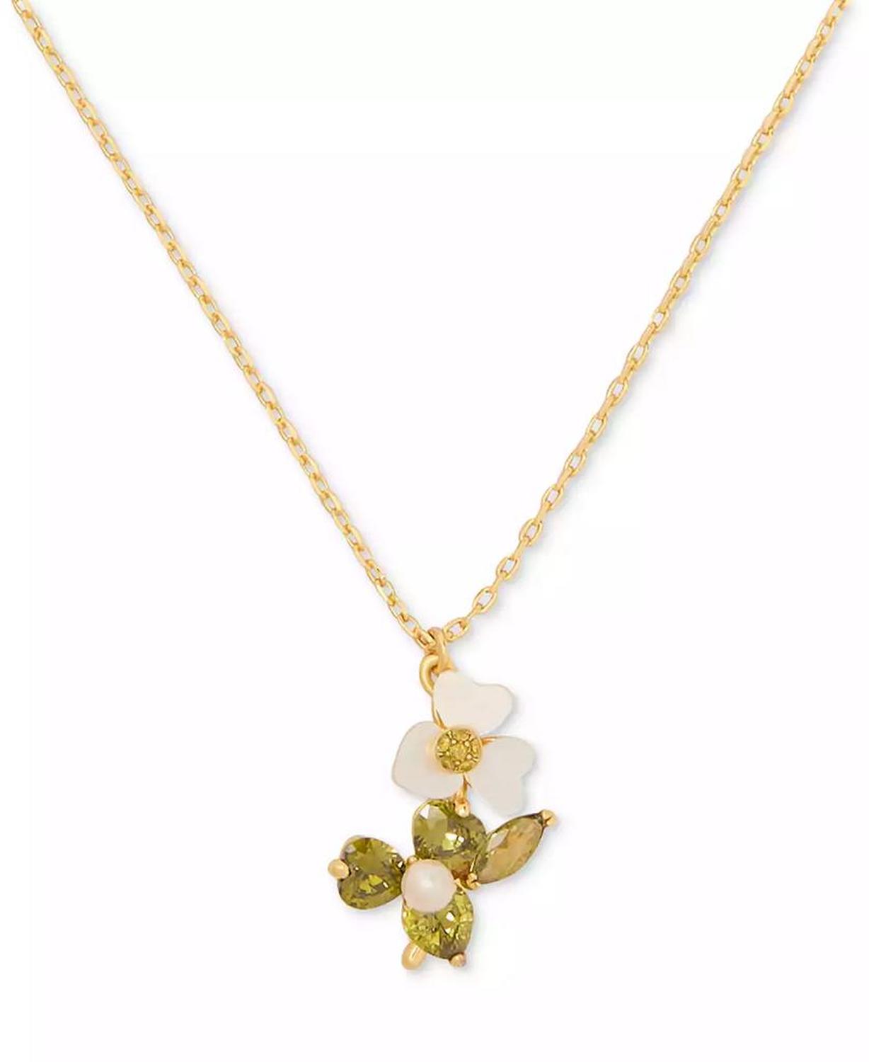 Gold-Tone Mixed Stone Flower Pendant Necklace, 16" + 3" extender