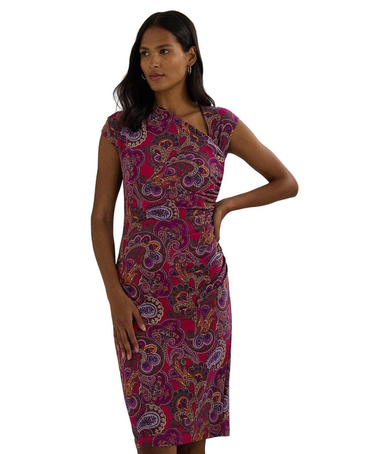 Paisley Stretch Jersey Cap-Sleeve Dress