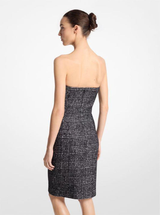 Glen Plaid Wool Blend Tweed Strapless Dress