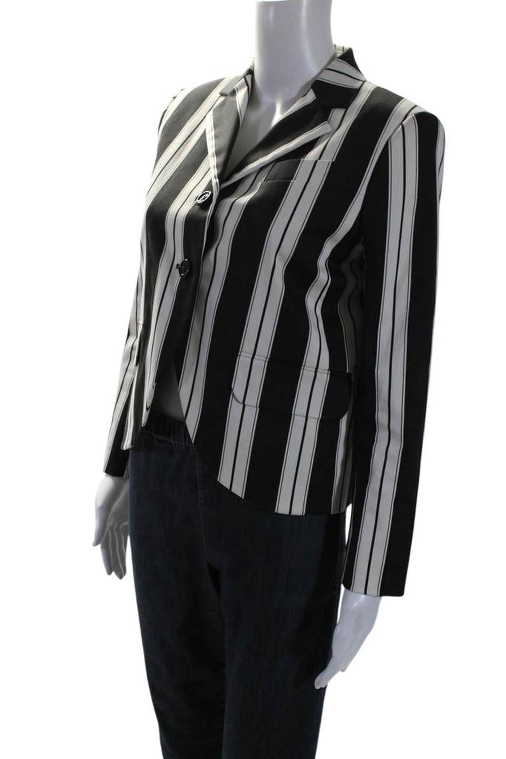 Marc Jacobs Womens Cotton Striped Single Breasted Jacket Black White