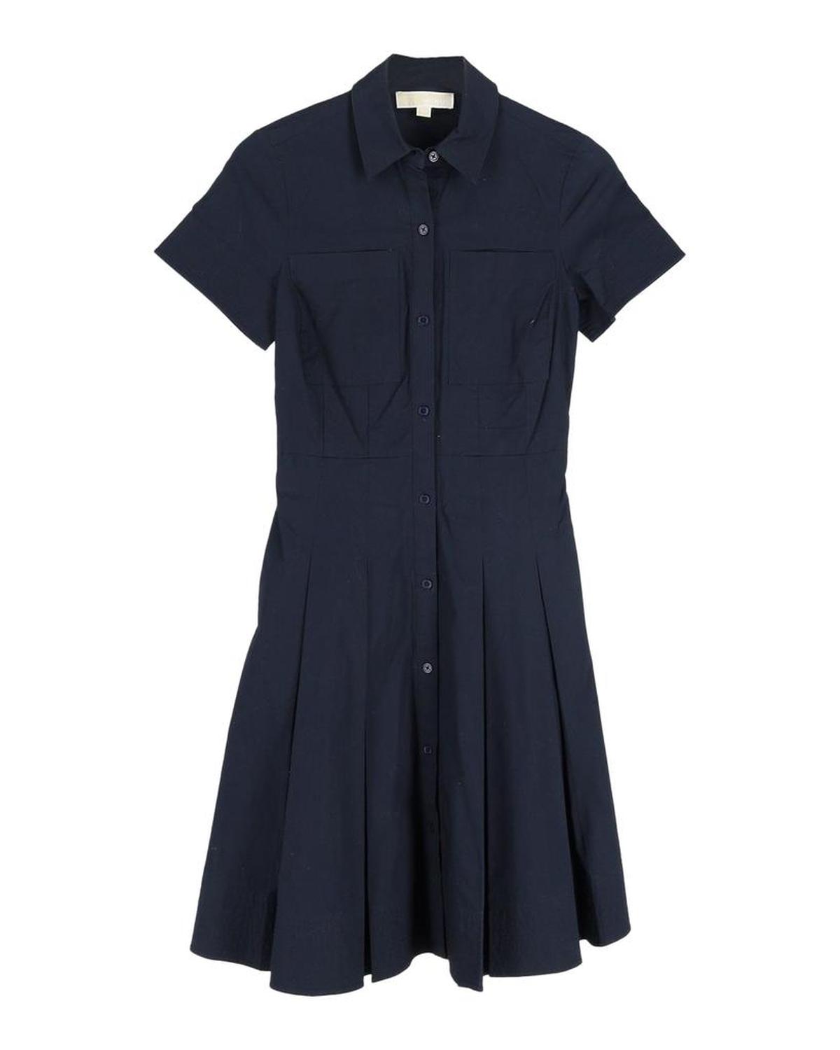 Micheal Kors Pleated Short Sleeve Dress in Navy Blue Cotton