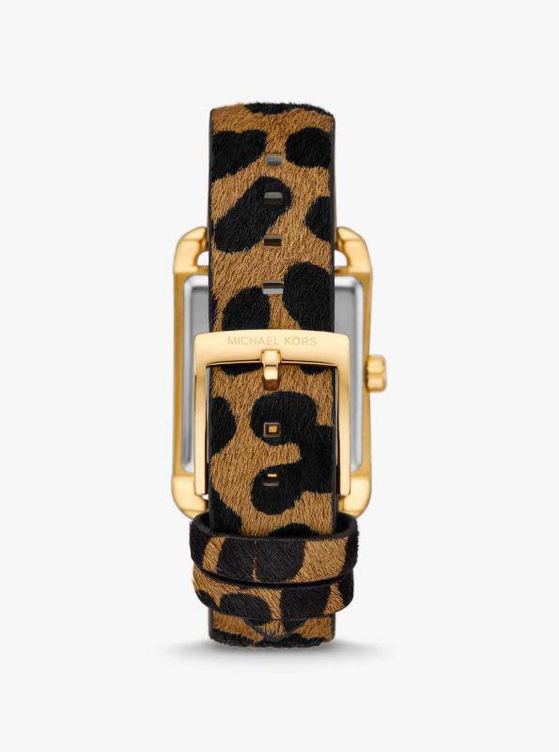 Monroe Gold-Tone and Leopard Print Calf Hair Watch