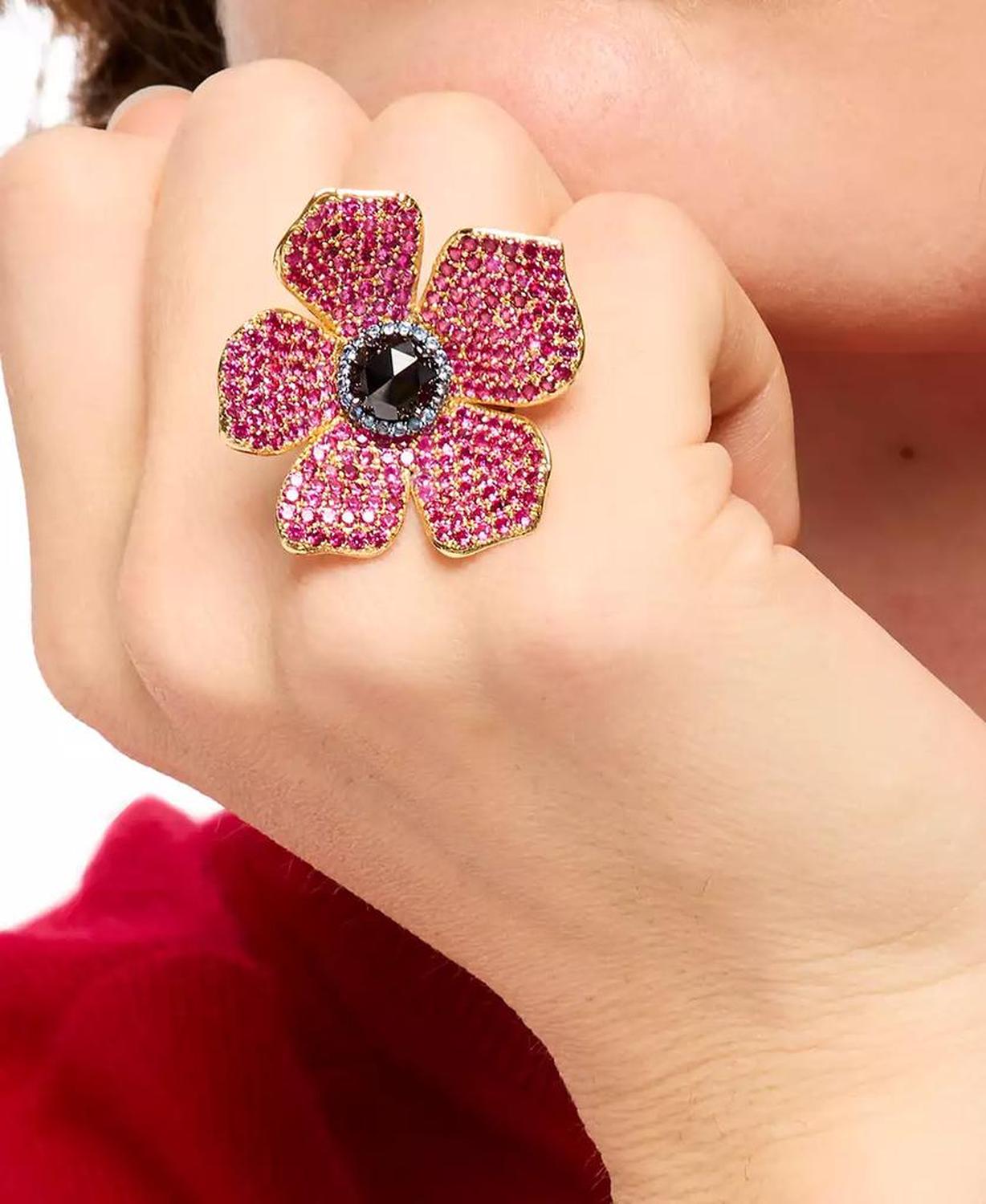 Gold-Tone Cubic Zirconia Flower Statement Ring