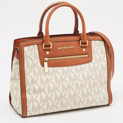 Brown/white Signature Coated Canvas And Leather Selma Zip Tote