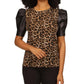 Petites Womens Faux Leather Animal Print Pullover Top