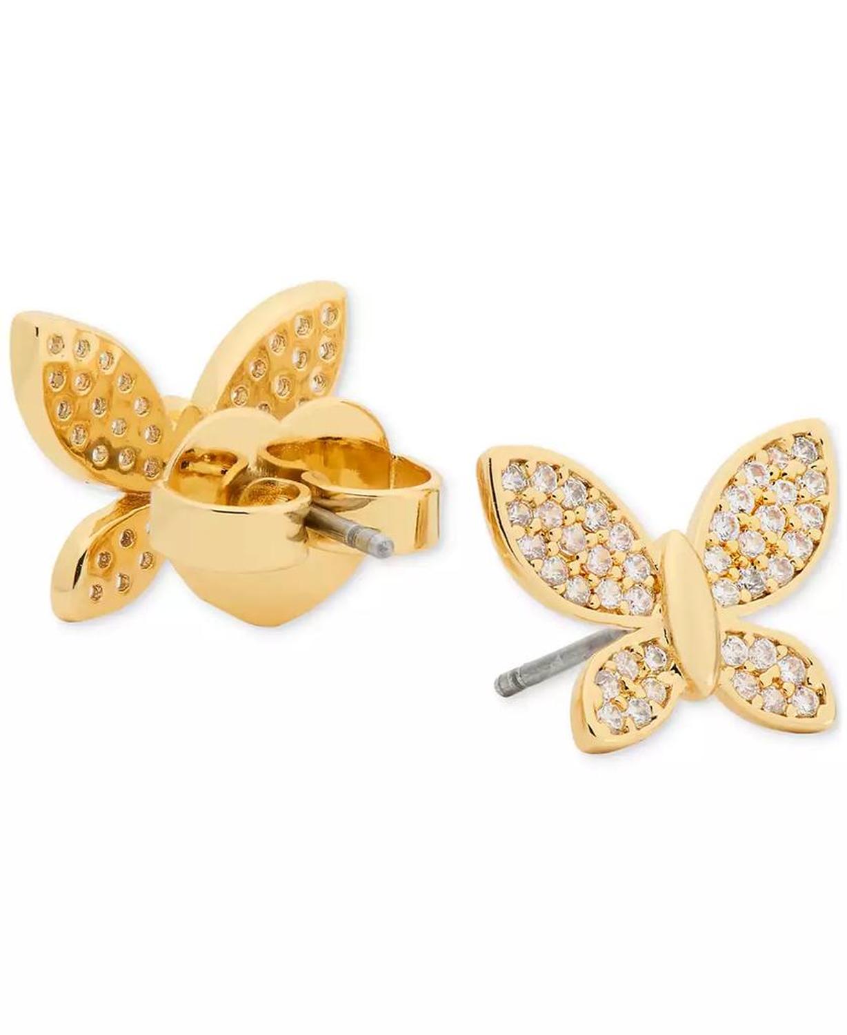 Lucky Charm Gold-Tone Pavé Crystal Butterfly Stud Earrings