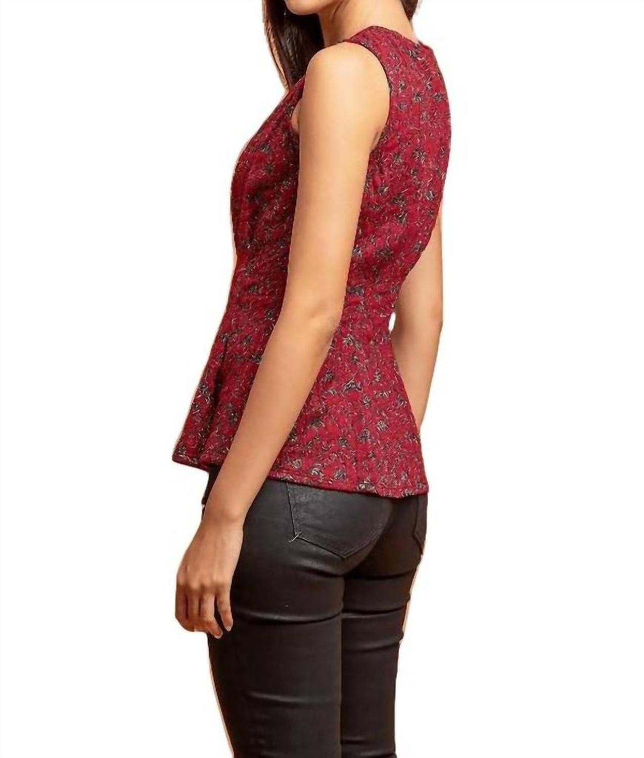 Metallic Peplum Top In Burgundymotif