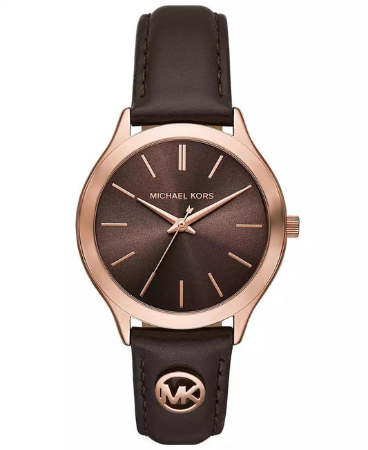 Women's Slim Runway Three-Hand Chocolate Leather Watch 38mm