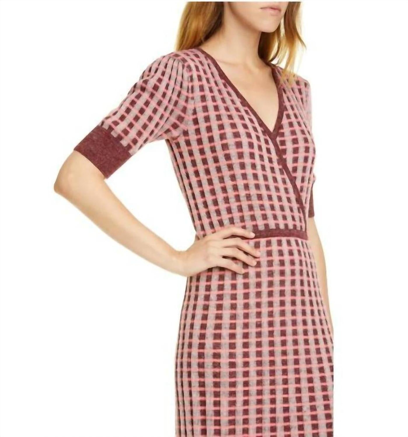 Plaid Faux Wrap Knit Dress In Multicolor