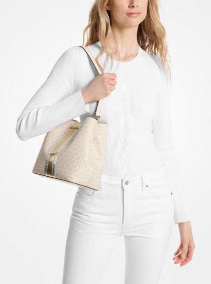 Pratt Medium Signature Logo and Metallic Shoulder Bag