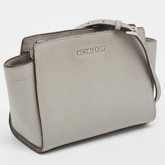 Michael Kors Grey Leather  Small Selma Crossbody Bag