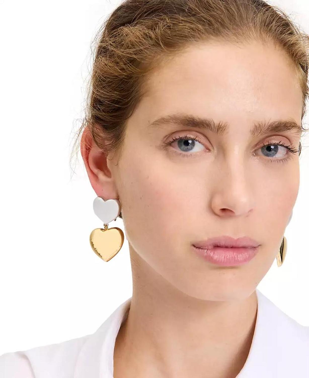 Enamel Graduated Double Heart Drop Earrings