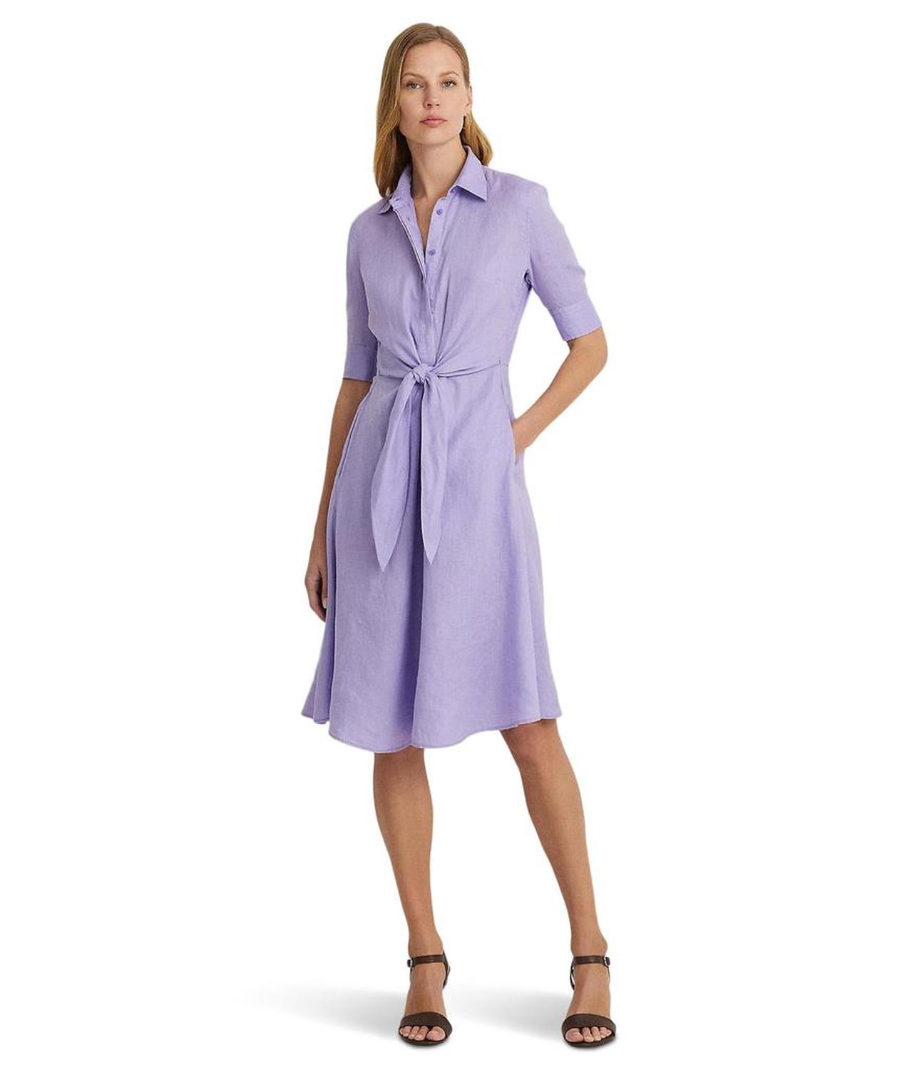 Petite Tie-Front Linen Shirtdress