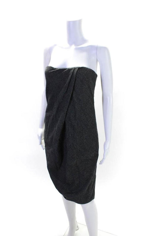 Max Mara Womens Wool Fleece Square Neck Pleated Mini Sheath Dress Gray