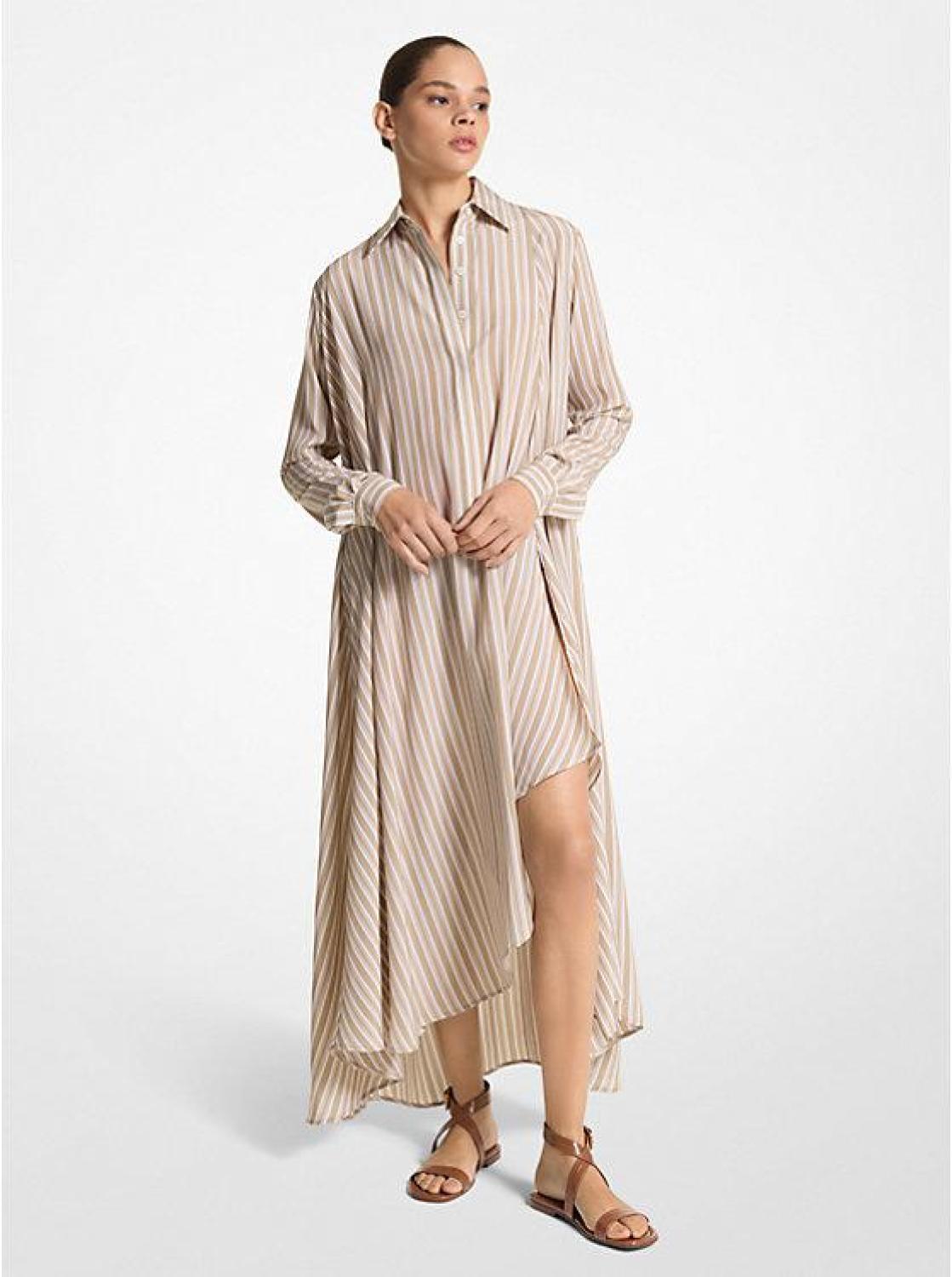 Striped Silk Crepe De Chine Caftan Shirtdress