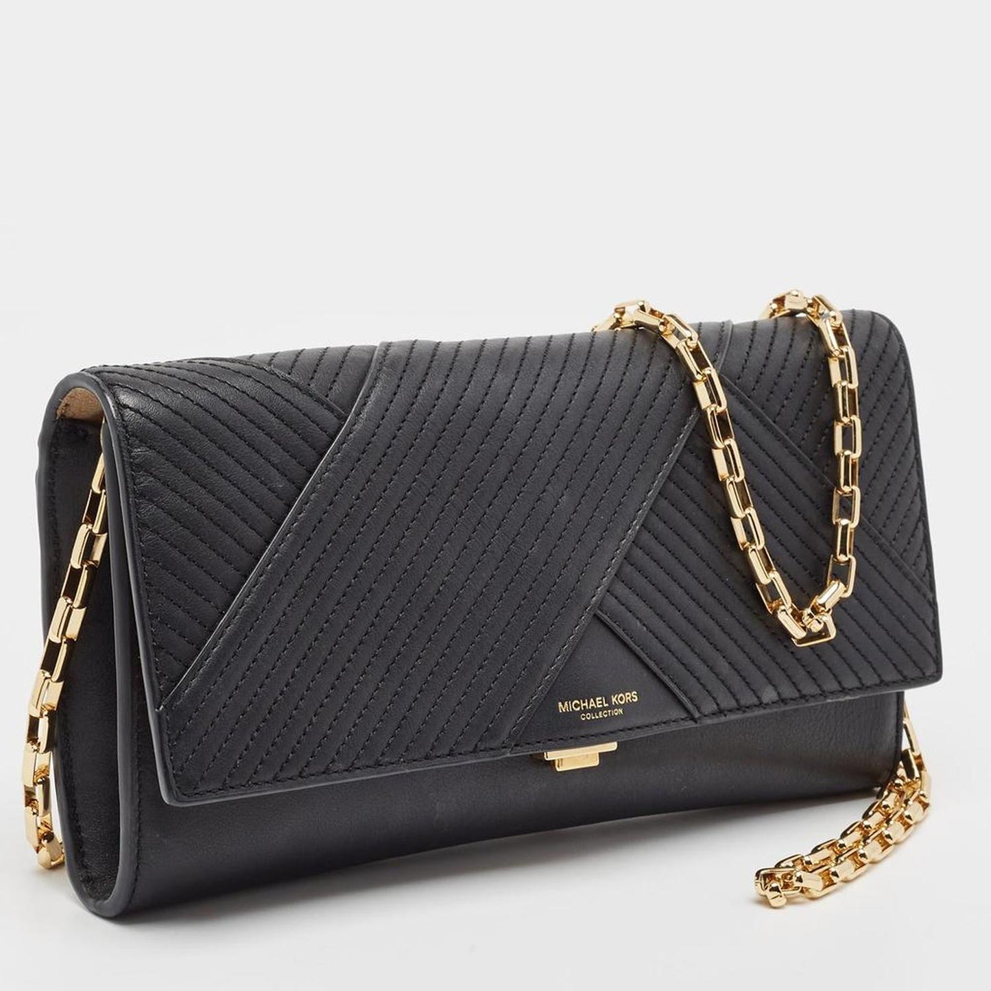 Michael Kors Quilted Black Leather Flap Chain Clutch