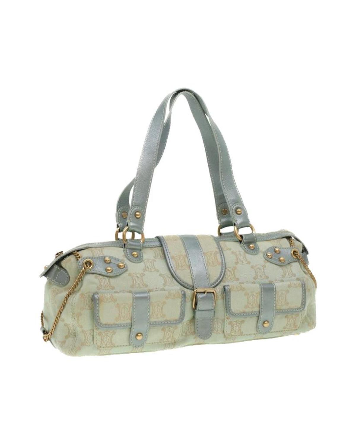 CELINE Paris Macadam Canvas Shoulder Bag Light Blue Auth 35668