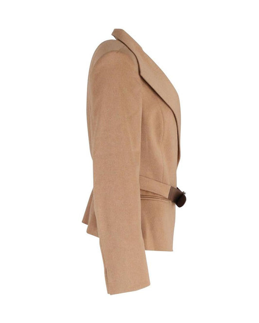 Max Mara Single Breasted Belted Blazer in Brown Camel Hair