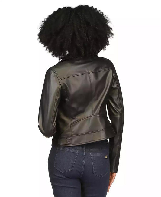 MICHAEL Women's Leather Moto Jacket