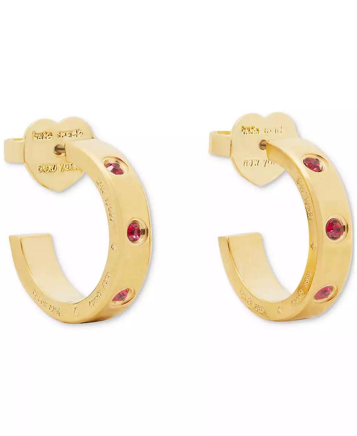 Gold-Tone Stainless Steel Small Color Pavé Huggie Hoop Earrings, 0.68"