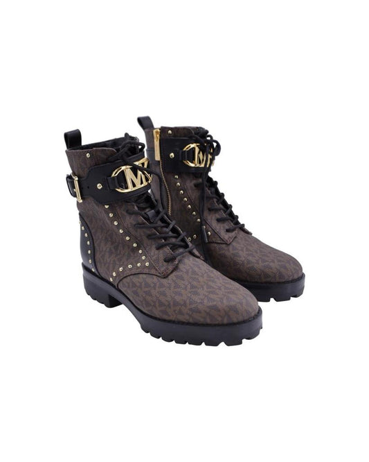 Michael Kors Kincaid Lace-Up Boots in Brown Coated Canvas