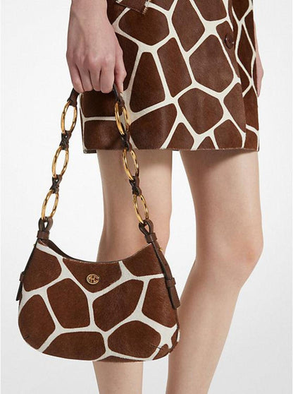 Mini Giraffe Print Calf Hair Hobo Shoulder Bag