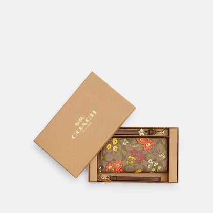 Coach Outlet Boxed Long Zip Around Wallet In Signature Canvas With Floral Print