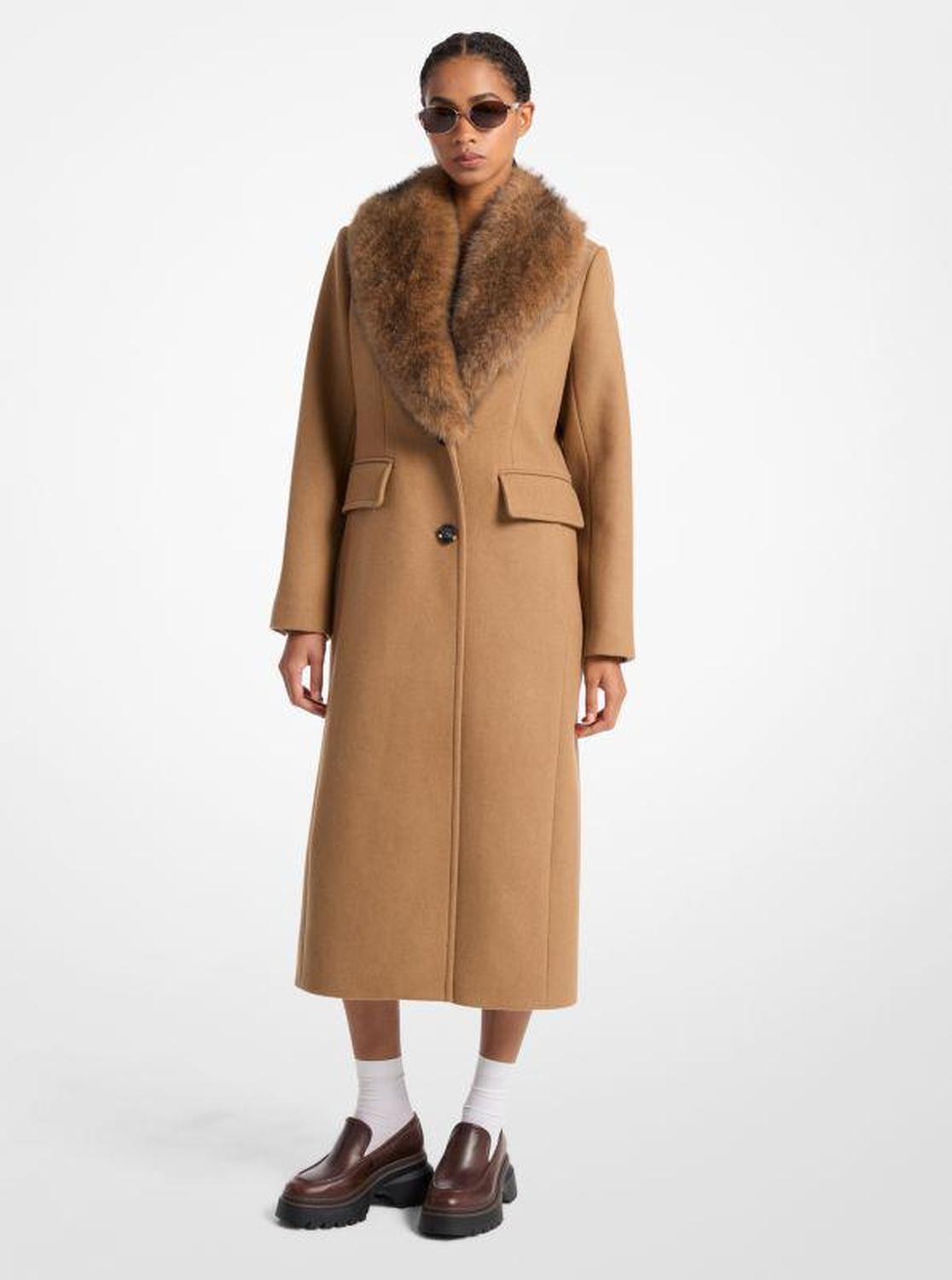 Faux Fur Collar Wool Blend Coat