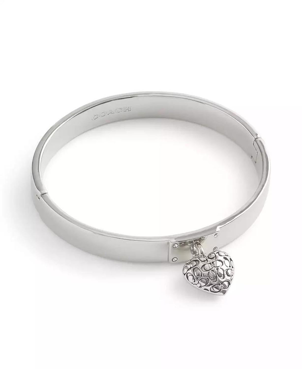 Faux Stone Signature Quilted Heart Charm Bangle Bracelet