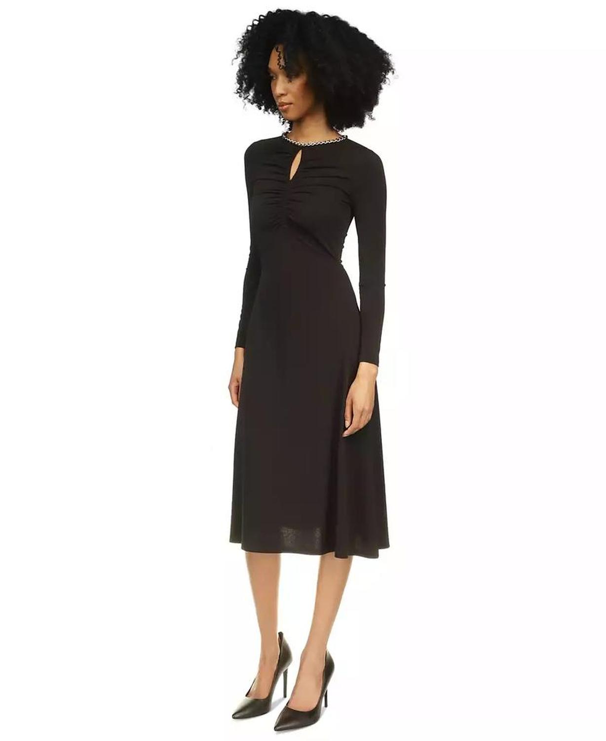 MICHAEL Women's Chain-Neck Ruched Keyhole Dress