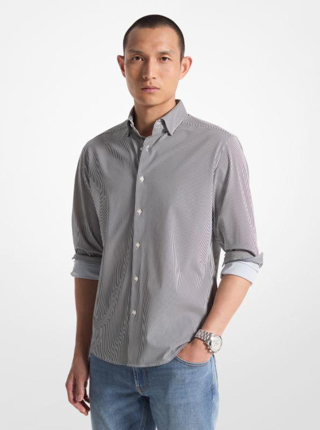 Slim-Fit Stretch Nylon Striped Shirt