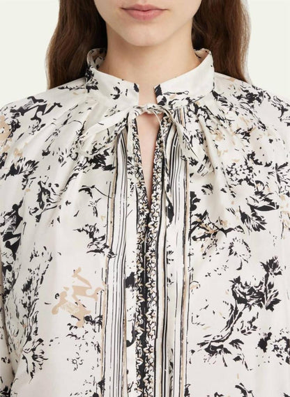 Ardenne Floral Print Silk Twill Blouse In Ivory