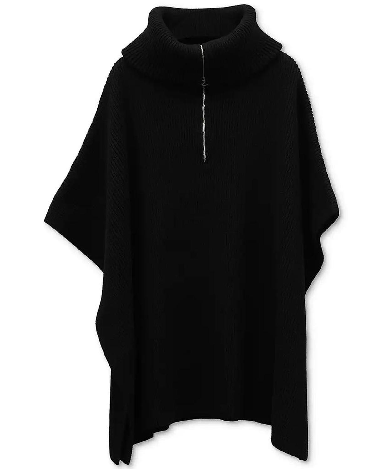 Women's Fine Rib Zip Cowl Neck Poncho