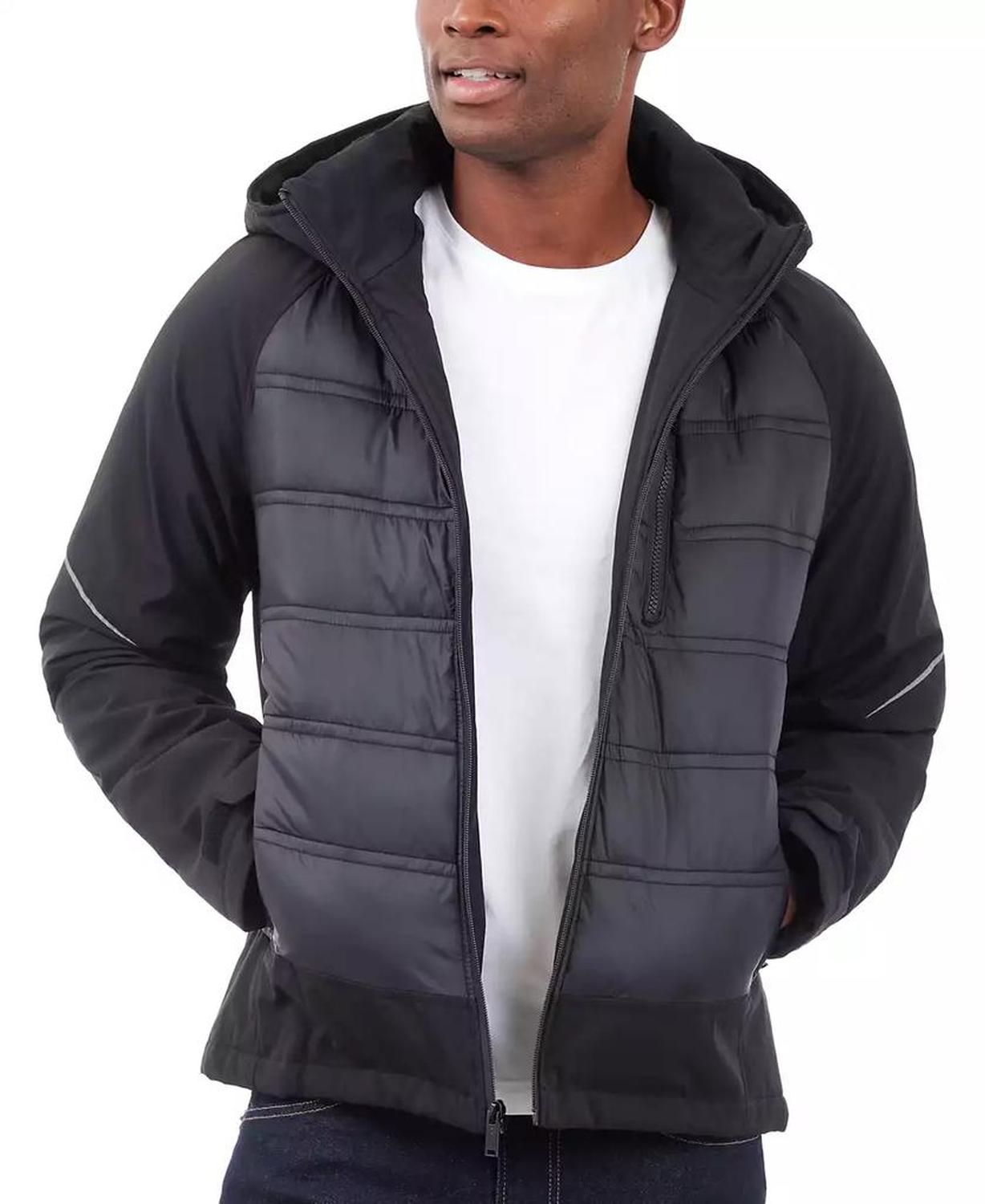 Men's Mixed-Media Full-Zip Hooded Jacket