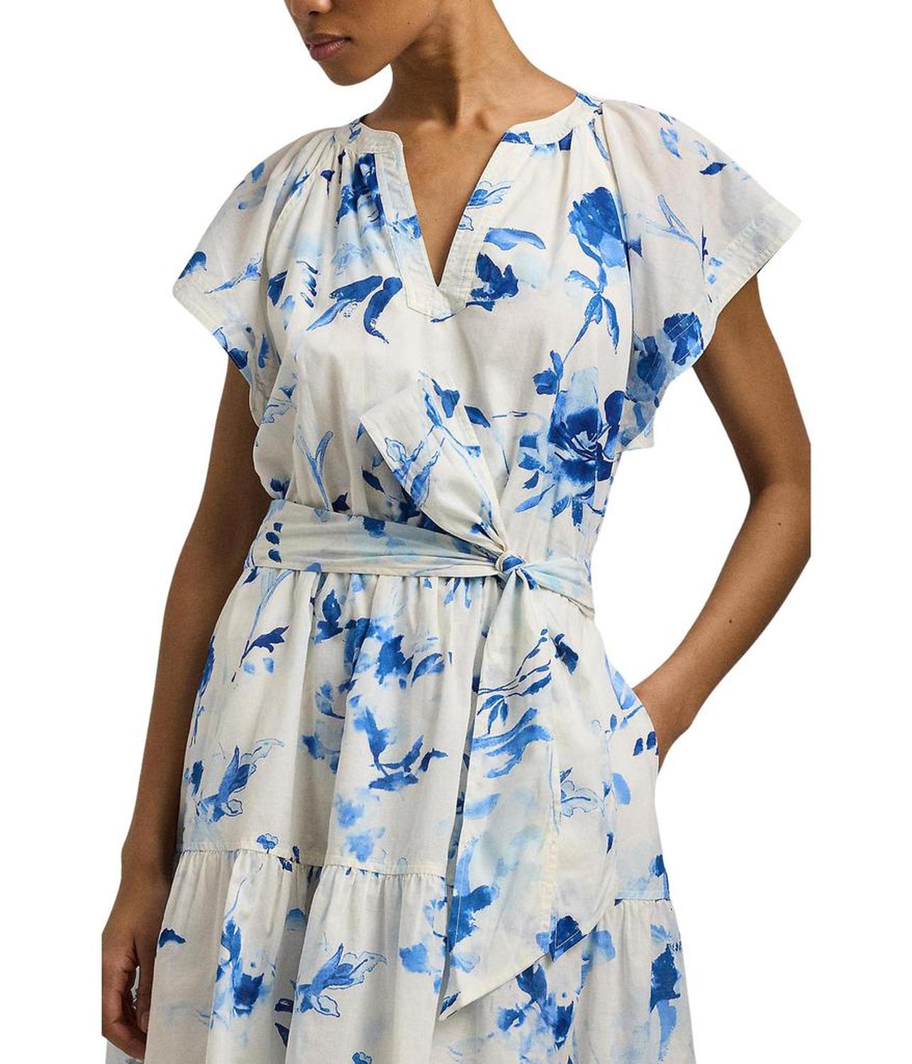 Floral Belted Cotton Voile Dress