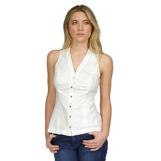 Women's Linen Sleeveless Button-Front Top