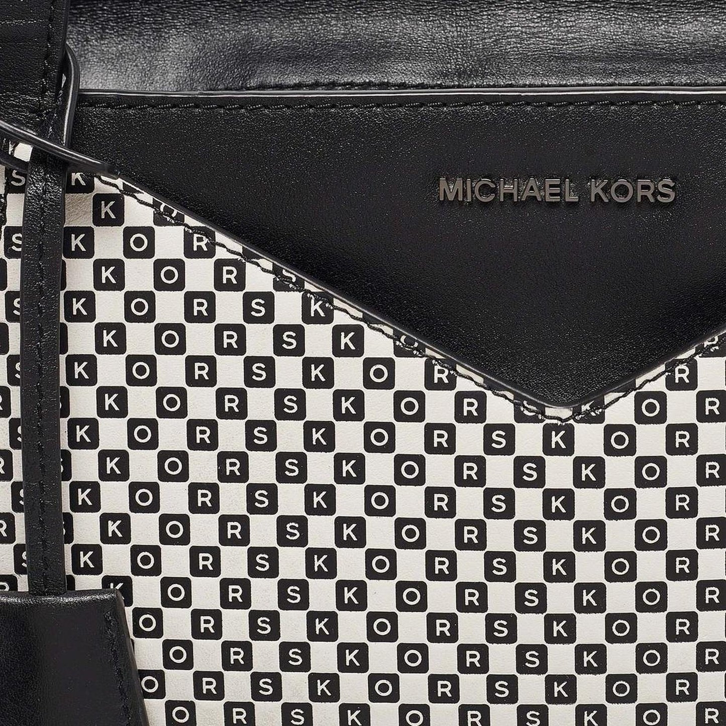 Michael Kors Black/white Checkboard Logo Leather Large Whitney Tote