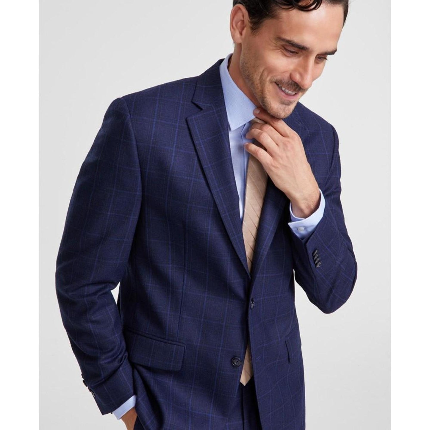 Men's Classic-Fit Wool-Blend Stretch Plaid Suit Separate Jacket