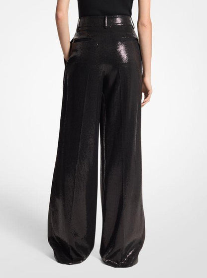 Sequined Crepe Sablé Wide-Leg Trousers