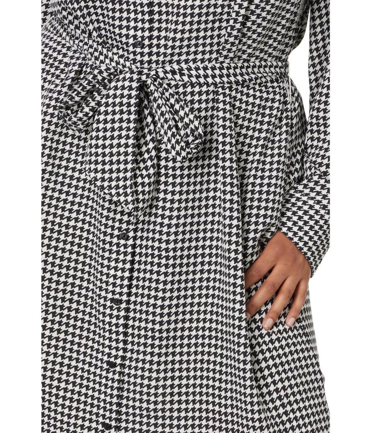 Plus-Size Houndstooth Belted Crepe Shirtdress