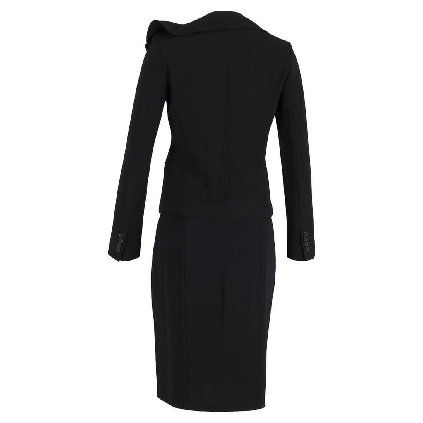 Shawl Collar Blazer and Midi Pencil Skirt Set in Black Wool